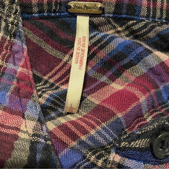 Free People Nordic Side Lace-Up Flannel Button Down Top Size Large - Picture 9 of 10